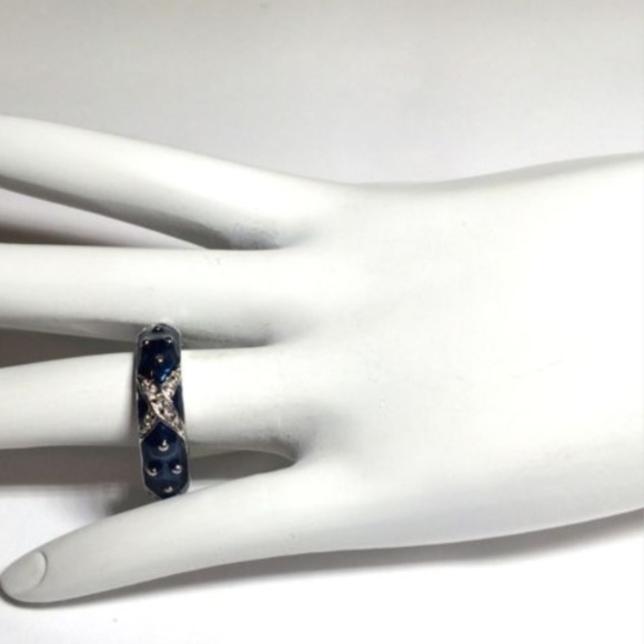 Silver Blue Enamel Ring Cubic Zirconia Size 9 10 - Picture 6 of 8